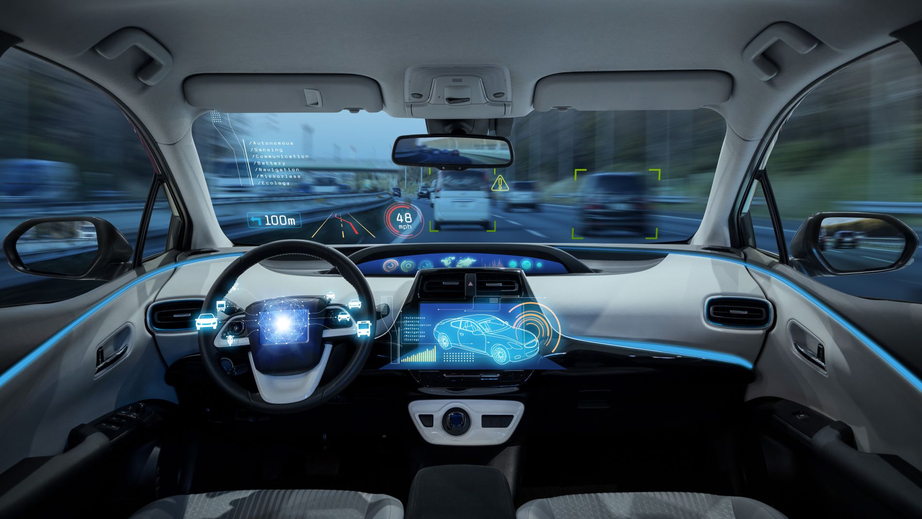 Most electric cars feature futuristic interior designs.